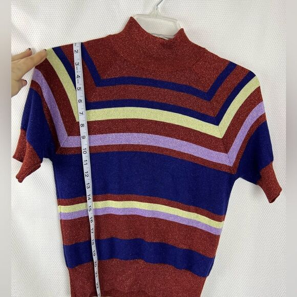 Zara Womens Striped Turtleneck Short Sleeve Knit Shirt Top Red Multi Size Medium - Picture 9 of 9